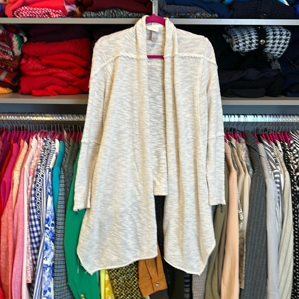 Knox Rose cream with gray metallic threads open front cardigan size S